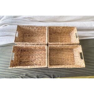 Natural Color Water Hyacinth Woven Storage Bin - Set of 4